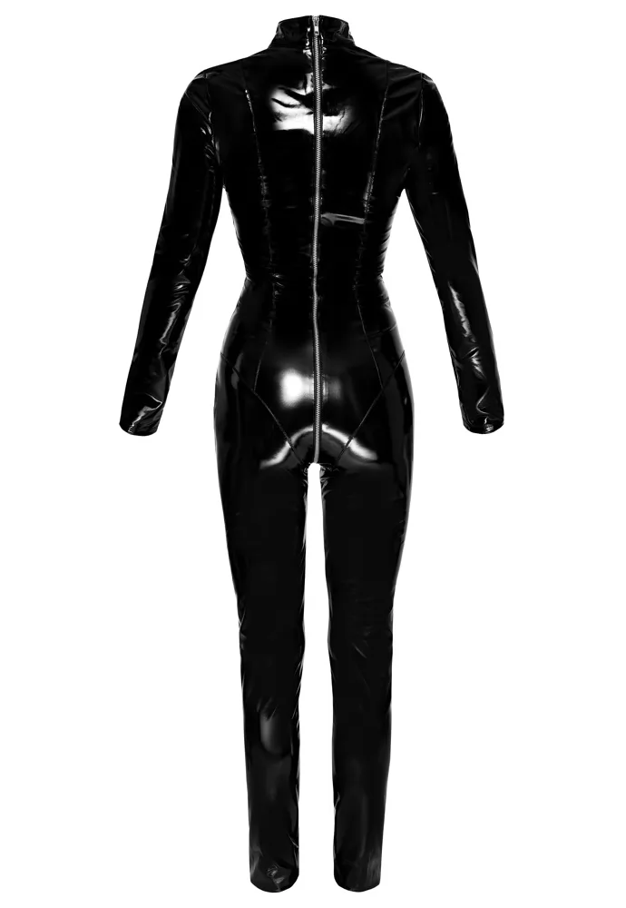 Longsleeve black vinyl Catsuit with zips