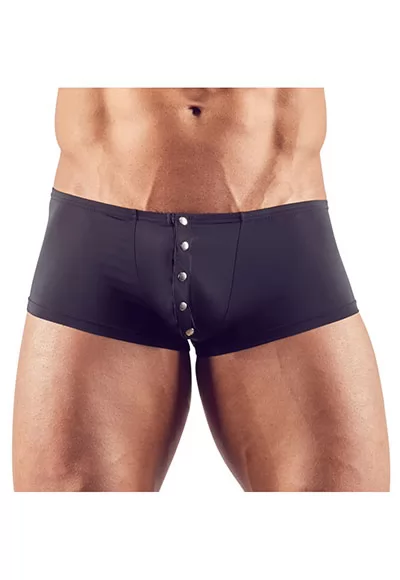 Séduction classique ! Mettez en valeur votre virilité avec ce boxer extensible légèrement transparent avec des boutons-pression argentés et une couture à la taille. Noir. Boxer sexy pour homme 85% polyamide, 15% élasthanne. 1 pièce