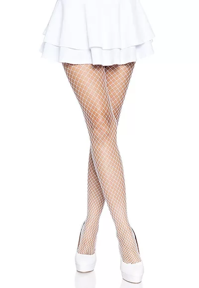 Collant en résille blanche à maille moyenne.  Un accessoire de mode à porter avec une tenue décontractée, basket blanche ou une tenue sexy par exemple.  Ces collants vont habiller joliment vos jambes.  Les collants résilles ont pour avantage de ne pas filer.