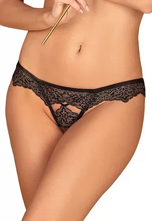 La culotte coquine Meshlove sera une lingerie très ludique lors de vos délicieux jeux dans la chambre.  Culotte en dentelle Meshlove avec un motif original à l'avant, finition élégante, Lanières séduisantes à l'arrière, encore plus de piquant !  Entrejambe ouverte, plaisir coquin garanti. Culotte sans entrejambe Meshlove en tissu Multistretch...