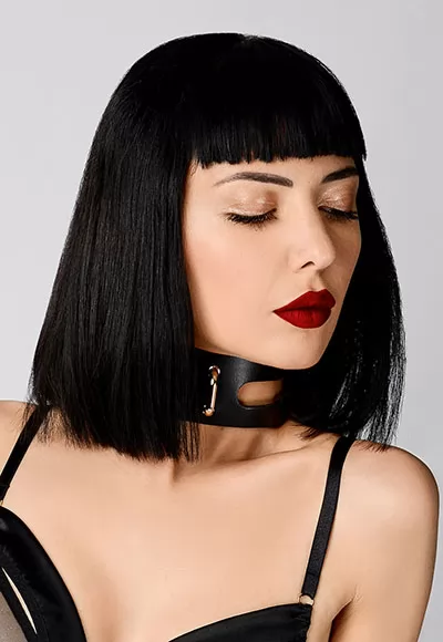 Cut out Choker Cuir Noir ELF Zhou
