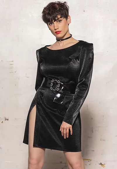 Eruption robe croco velours et ceinture