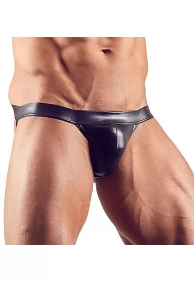 Jock strap Wetlook extrêmement sexy ! Jockstrap noir brillant et extensible. La ceinture et les lanières sont recouverts de tissu. Composition 92 % polyester, 8 % élasthanne. 1 pièce