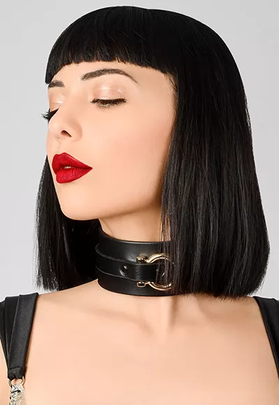 Omega wrap choker Cuir Noir ELF Zhou