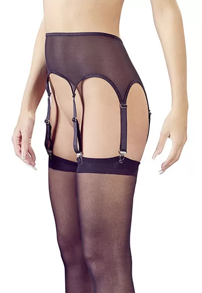 Un classique de la lingerie de séduction pour de nombreuses occasions ! Porte-jarretelles tout simplement élégant en résille serrée avec des attaches métalliques de couleur argentée et 3 jarretelles par côté. Le matériau doux est agréablement élastique et presque invisible même sous des tissus fins. Les bas assortis sont également inclus....