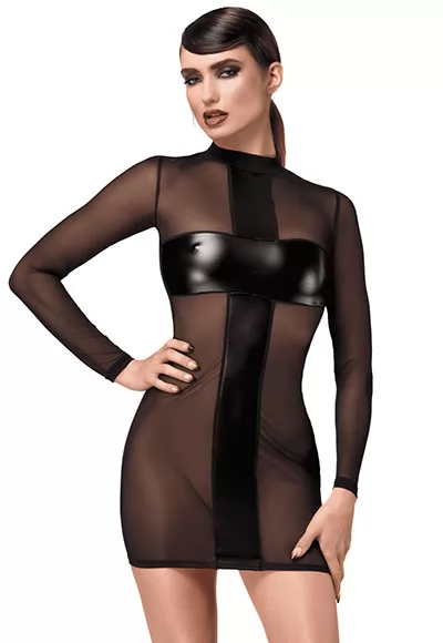 Si vous cherchez une robe audacieuse et subversive, la mini robe Crossfire sera un excellent choix pour vous.  Cette robe mini est transparente et pimentée par des empiècements en forme de croix dans une matière fétiche. Elle laisse entrevoir une partie de votre anatomie mais cache l'essentiel pour titiller votre partenaire...  En soirée dans un...