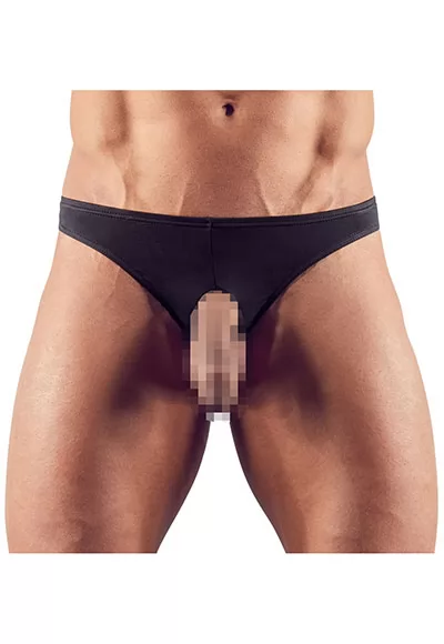 Pour les hommes qui aiment se montrer ! Mettez le meilleur atout sous les feux de la rampe avec ce string. Ce string met en avant le pénis et les testicules grâce aux deux ouvertures rondes (diamètres 2,5 et 3,5 cm) quelle sensation incroyable ! Qualité très extensible ! 85 % polyamide, 15 % élasthanne. 1 pièce.