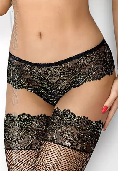 Tanga dentelle noir et or Axami