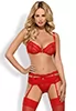 Lingerie dentelle jarretelles 3 pcs Heartina Rouge