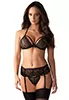 Lingerie dentelle jarretelles 3 pcs Noir 838