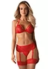 Lingerie dentelle jarretelles 3 pcs Rouge 838