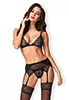 Lingerie dentelle jarretelles 3 pcs  Shibu Noir