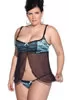 Nuisette satin dentelle et string bleu grande taille