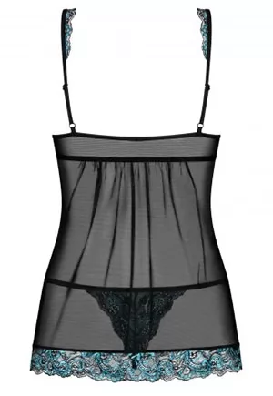 Babydoll transparente Amanta Noir Turquoise