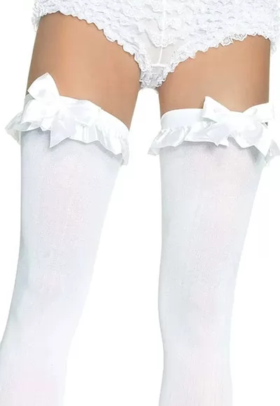 Bas blanc opaque jarretière noeud satin