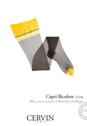 Bas gris foncé pointe et revers jaunes Capri