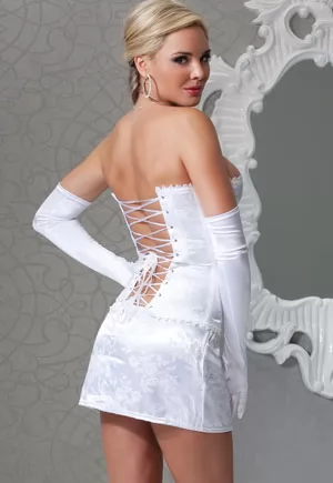 Corset brocart blanc en v lacé au dos Amanda