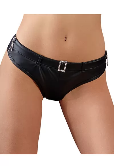 Culotte cuir simili zip strass