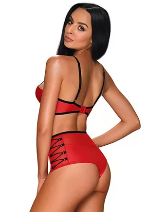 Lingerie culotte cuir simili rouge Leatheria 2pc