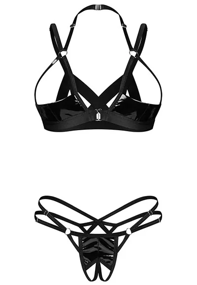 Lingerie ouverte vinyl noir Keira Lise