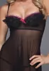 Nuisette somptueuse fuchsia noir et string