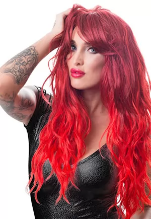 Perruque rouge cheveux longs