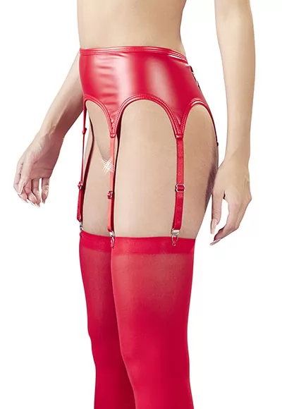 Porte jarretelles rouge effet cuir et bas nylon