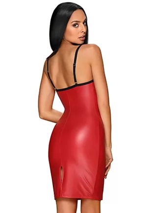 Robe cuir simili rouge décolleté Redella