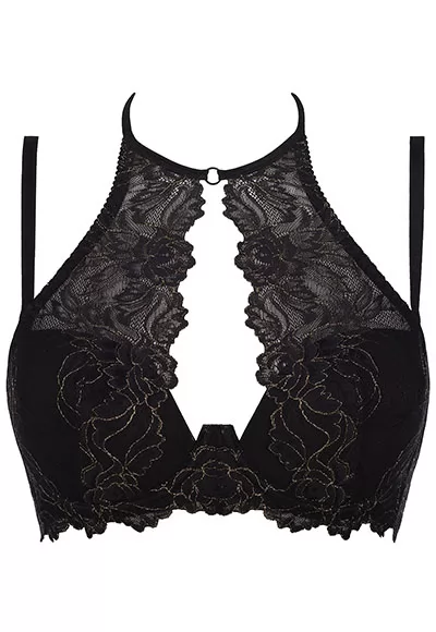 Soutien gorge dentelle noir et or