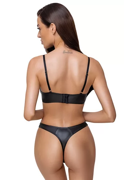 Soutien gorge et string en faux cuir mat