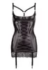 Robe fetish jarretelles seins nus cuir simili