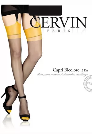 Bas gris foncé pointe et revers jaunes Capri