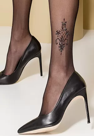 Collants Noir Argent effet jarretelles 20 Den