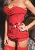 Corset volants dentelle rouge