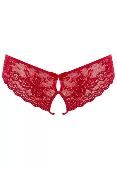 Culotte ouverte en dentelle rouge