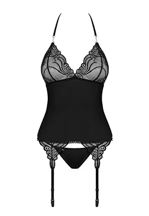 Guêpière dentelle string Noir 828