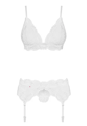 Lingerie dentelle jarretelles 3 pcs Blanc 810