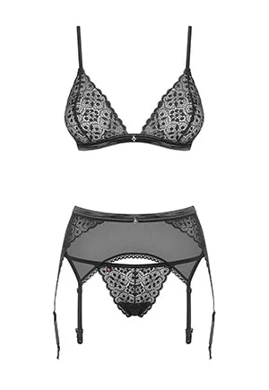 Lingerie dentelle jarretelles 3 pcs  Shibu Noir