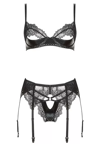 Lingerie effet cuir noir Marilyn 3p