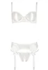 Lingerie ouverte blanche jarretelles 3 pièces