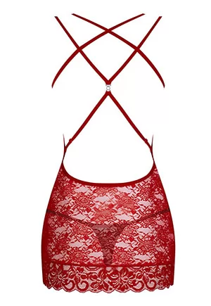 Nuisette dentelle string Rouge 860