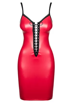 Robe cuir simili rouge décolleté Redella