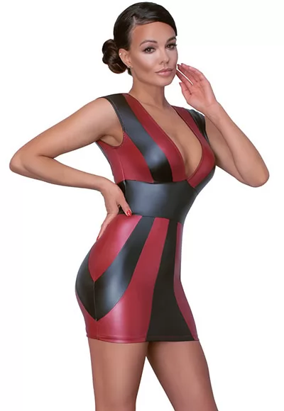 Robe moulante sexy à rayures noire et rouge