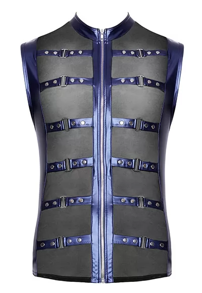 Tee shirt sans manches bleu métallique