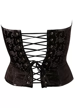 Corset noir motif brocart 4 jarretelles