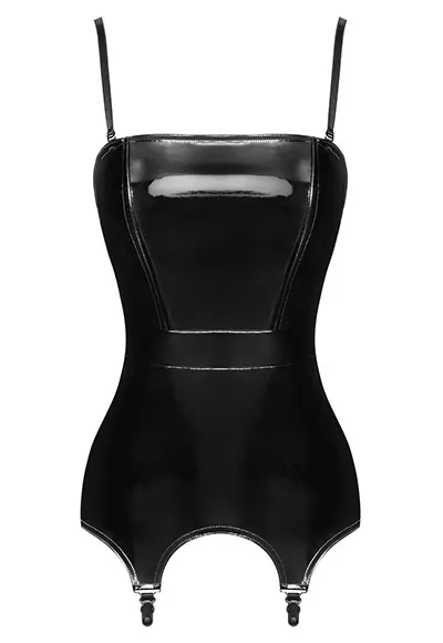 Corset vinyl porte jarretelles noir Dominae