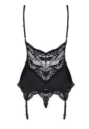 Guêpière dentelle string Noir 810