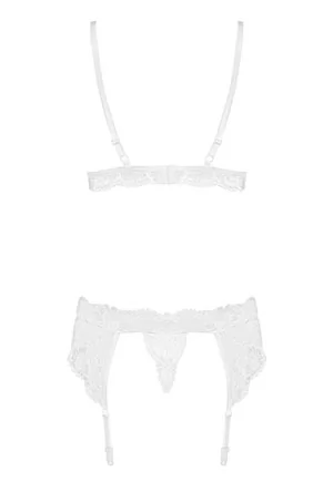 Lingerie dentelle jarretelles 3 pcs Blanc 810