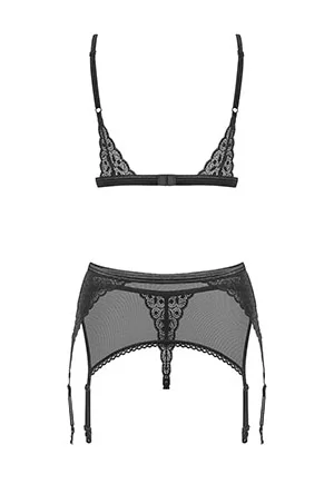 Lingerie dentelle jarretelles 3 pcs  Shibu Noir