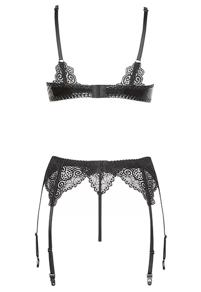 Lingerie effet cuir noir Marilyn 3p